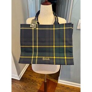 Harrods Large tartan tote in green